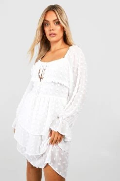 Grande Taille - Robe Babydoll Froncée En Plumetis