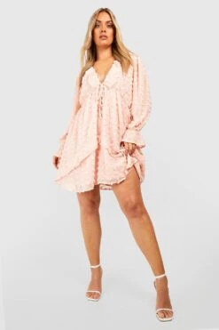 Grande Taille - Robe Babydoll En Plumetis à Volants -BOOHO Kleidung Magasin gzz38427 blush xl 2