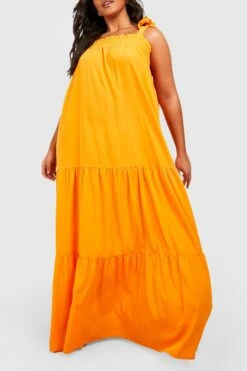 Grande Taille - Robe Longue Froncée Nouée -BOOHO Kleidung Magasin gzz38428 orange xl 3