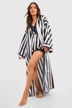 BOOHOO Robe De Chambre Satinée Rayée -BOOHO Kleidung Magasin gzz38498 champagne xl 2