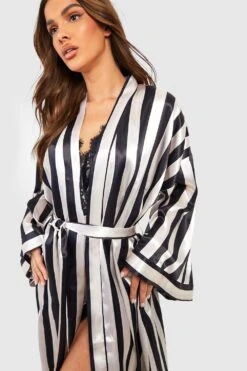 BOOHOO Robe De Chambre Satinée Rayée -BOOHO Kleidung Magasin gzz38498 champagne xl 3