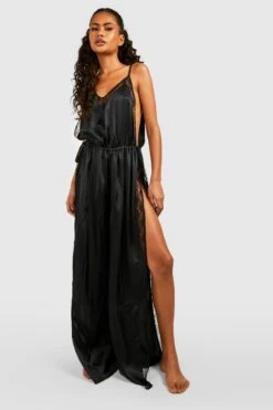 BOOHOO Robe De Nuit Satinée Fendue 8 BOOHOO Robe De Nuit Satinée Fendue -BOOHO Kleidung Magasin gzz38531 black xl 2