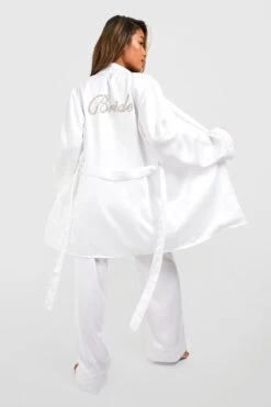BOOHOO Robe De Chambre Satinée à Slogan Bride -BOOHO Kleidung Magasin gzz38543 white xl 2