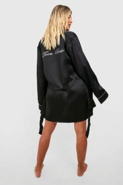 BOOHOO Robe De Chambre Satinée à Inscription Team Bride -BOOHO Kleidung Magasin gzz38551 black xl 2
