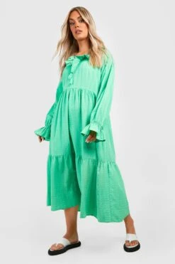 Grande Taille - Robe Texturée à Volants