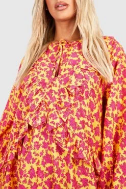 Grande Taille - Robe Mi-longue Fleurie à Volants -BOOHO Kleidung Magasin gzz38601 yellow xl 3