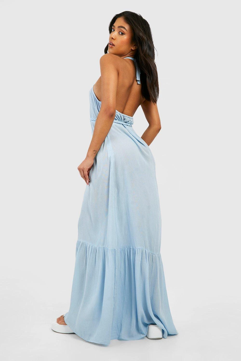 Petite - Robe Longue Dos Nu à Volants Et Ceinture 4 Petite - Robe Longue Dos Nu à Volants Et Ceinture – Image 2