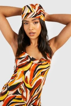 Petite - Ensemble Zébré Avec Foulard Et Robe Longue -BOOHO Kleidung Magasin gzz38672 brown xl 2