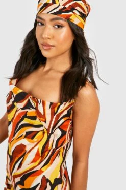 Petite - Ensemble Zébré Avec Foulard Et Robe Longue -BOOHO Kleidung Magasin gzz38672 brown xl 3