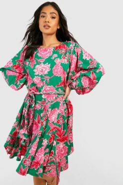 Petite - Robe Patineuse Fleurie à Ceinture -BOOHO Kleidung Magasin gzz38695 green xl 2