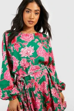 Petite - Robe Patineuse Fleurie à Ceinture -BOOHO Kleidung Magasin gzz38695 green xl 3