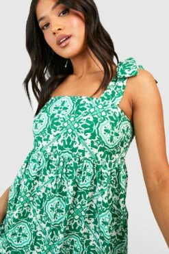 Petite - Robe Longue Froncée à Imprimé Porcelaine -BOOHO Kleidung Magasin gzz38703 green xl 3