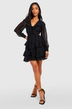 Petite - Robe Patineuse Nouée En Plumetis -BOOHO Kleidung Magasin gzz38711 black xl 2