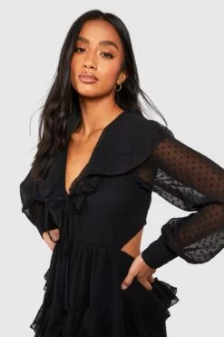 Petite - Robe Patineuse Nouée En Plumetis -BOOHO Kleidung Magasin gzz38711 black xl 3