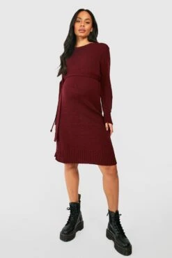 Maternité - Robe Pull De Grossesse à Col Rond -BOOHO Kleidung Magasin gzz38755 wine xl 2