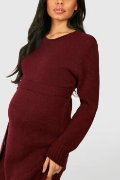 Maternité - Robe Pull De Grossesse à Col Rond -BOOHO Kleidung Magasin gzz38755 wine xl 3