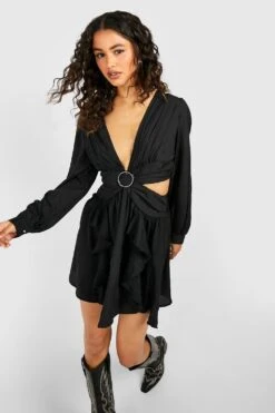 Robe Portefeuille à Volants Et Découpes -BOOHO Kleidung Magasin gzz38880 black xl 2