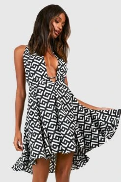 Robe D'été Dos Nu à Imprimé Géométrique