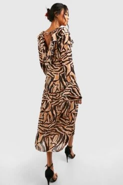 Robe Longue à Volants Et Imprimé Animal -BOOHO Kleidung Magasin gzz39010 brown xl 1