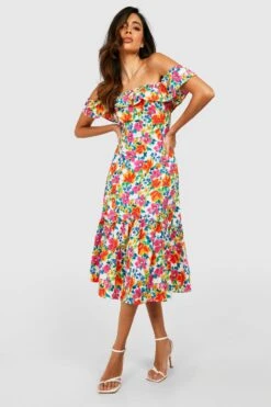 Robe Mi-longue Fleurie à Volants