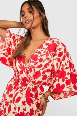 Robe Fleurie à Manches Chauve-souris -BOOHO Kleidung Magasin gzz39077 pink xl 2