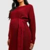Maternité - Robe Pull En Maille Douce Nouée à La Taille 1 Maternité - Robe Pull En Maille Douce Nouée à La Taille -BOOHO Kleidung Magasin gzz39498 wine xl