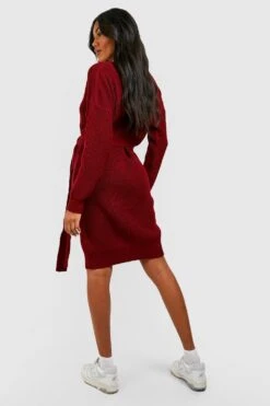 Maternité - Robe Pull En Maille Douce Nouée à La Taille -BOOHO Kleidung Magasin gzz39498 wine xl 1