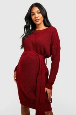 Maternité - Robe Pull En Maille Douce Nouée à La Taille -BOOHO Kleidung Magasin gzz39498 wine xl 2