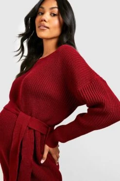 Maternité - Robe Pull En Maille Douce Nouée à La Taille -BOOHO Kleidung Magasin gzz39498 wine xl 3