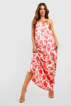 Robe Longue Satinée Fleurie -BOOHO Kleidung Magasin gzz39654 pink xl 2