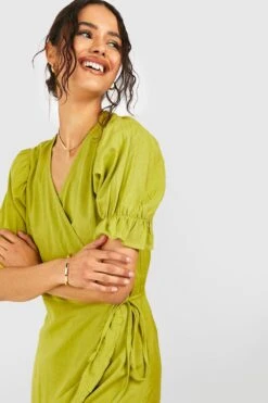 Robe Portefeuille En Lin à Volants -BOOHO Kleidung Magasin gzz39668 olive xl 3