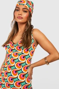 Ensemble à Imprimé Rétro Avec Robe Longue Et écharpe -BOOHO Kleidung Magasin gzz39677 green xl 2