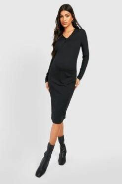 Maternité - Robe Pull De Grossesse Boutonnée -BOOHO Kleidung Magasin gzz39708 black xl 2