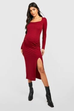 Maternité - Robe De Grossesse Côtelée Fendue