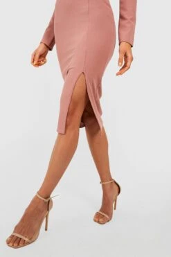 Robe Mi-longue Fendue à épaulettes -BOOHO Kleidung Magasin gzz39924 rose xl 3