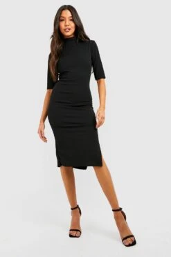 Robe Mi-longue Fendue à Col Montant -BOOHO Kleidung Magasin gzz39927 black xl 2