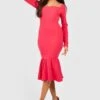 Robe Mi-longue à Col Carré Et Manches Longues -BOOHO Kleidung Magasin gzz39929 hot20pink xl