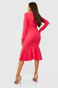 Robe Mi-longue à Col Carré Et Manches Longues -BOOHO Kleidung Magasin gzz39929 hot20pink xl 1