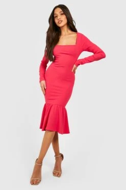 Robe Mi-longue à Col Carré Et Manches Longues -BOOHO Kleidung Magasin gzz39929 hot20pink xl 2