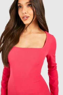 Robe Mi-longue à Col Carré Et Manches Longues -BOOHO Kleidung Magasin gzz39929 hot20pink xl 3