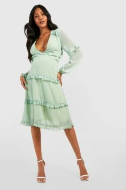 Maternité - Robe De Grossesse Mi-longue Nouée à Volants -BOOHO Kleidung Magasin gzz39967 sage xl 2