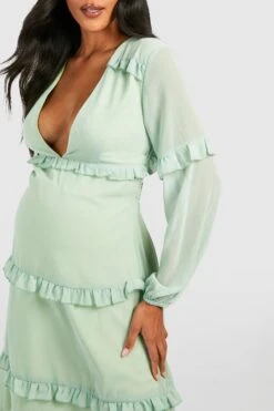 Maternité - Robe De Grossesse Mi-longue Nouée à Volants -BOOHO Kleidung Magasin gzz39967 sage xl 3