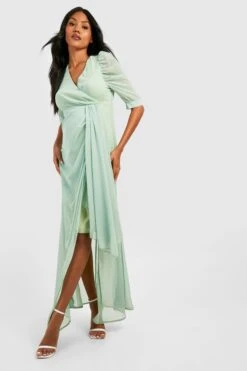 Maternité - Robe De Grossesse Drapée à Manches Bouffantes 8 Maternité - Robe De Grossesse Drapée à Manches Bouffantes -BOOHO Kleidung Magasin gzz39968 sage xl 2