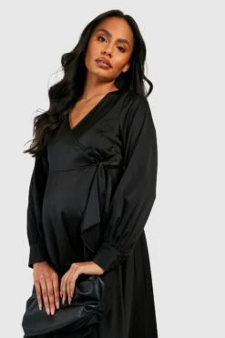 Maternité - Robe De Grossesse Longue Satinée à Volants -BOOHO Kleidung Magasin gzz39972 black xl 2
