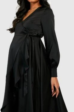 Maternité - Robe De Grossesse Longue Satinée à Volants -BOOHO Kleidung Magasin gzz39972 black xl 3