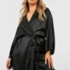 Grande Taille - Robe De Chambre Satinée Style Kimono 2 Grande Taille - Robe De Chambre Satinée Style Kimono -BOOHO Kleidung Magasin gzz40086 black xl
