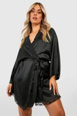 Grande Taille - Robe De Chambre Satinée Style Kimono