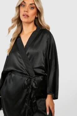 Grande Taille - Robe De Chambre Satinée Style Kimono -BOOHO Kleidung Magasin gzz40086 black xl 3
