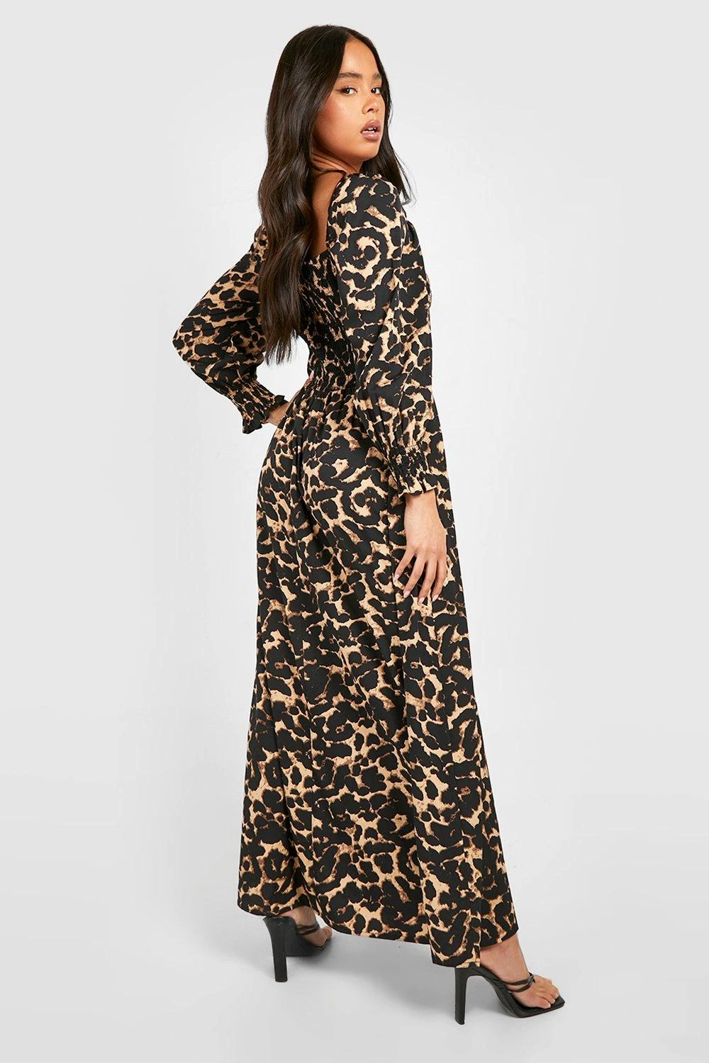 Petite - Robe Longue Léopard Froncée 4 Petite - Robe Longue Léopard Froncée – Image 2