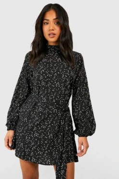 Petite - Robe Patineuse à Pois Et Ceinture -BOOHO Kleidung Magasin gzz40260 black xl 2